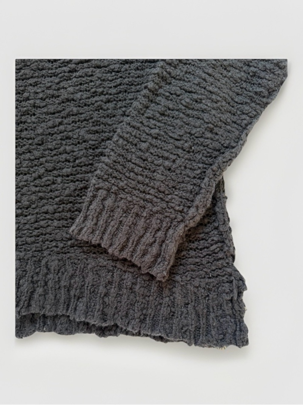Free People Black Textured Bouclé Knit V-Neck Oversized Slouchy Sweater Top L - Picture 6 of 11
